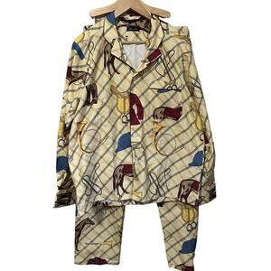 Phineas Cole Brushed Cotton Equestrian Print Pajama Set Tan Size Small New